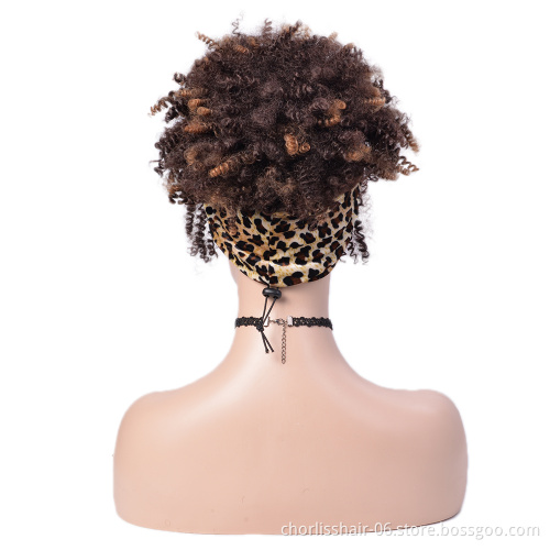 Best Selling Blonde Black Short Fluffy Kinky Curly Turban Wig With Bangs Afro Headband Wigs Synthetic Hair Wigs For Black Women